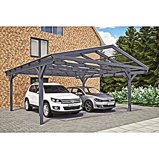 Skan Holz Carport Westerwald (Außenmaß inkl. Dachüberstand (B x T): 5,7 x 6,48 m, Doppelcarport, Schiefergrau)