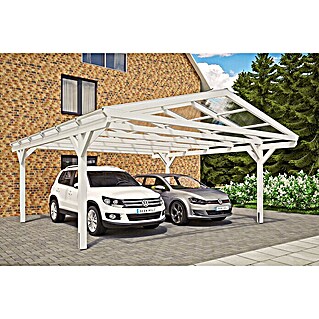 Skan Holz Carport Westerwald (Außenmaß inkl. Dachüberstand (B x T): 5,7 x 6,48 m, Doppelcarport, Weiß)