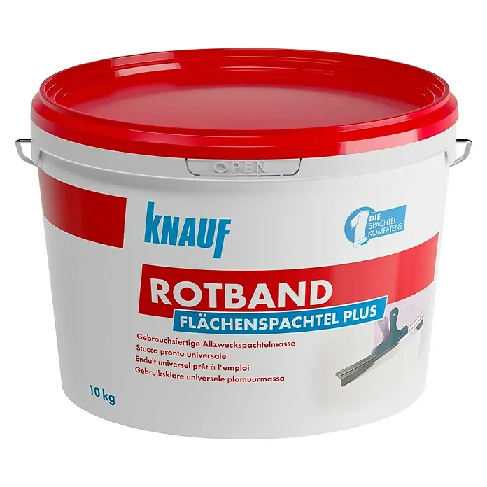 Knauf Rotband Flächenspachtel Plus - 10 kg - Dose Knauf Rotband Flächenspachtel Plus, gebrauchsfertige Allzweckspachtelmasse für glatte Oberflächen und einfache Verarbeitung.