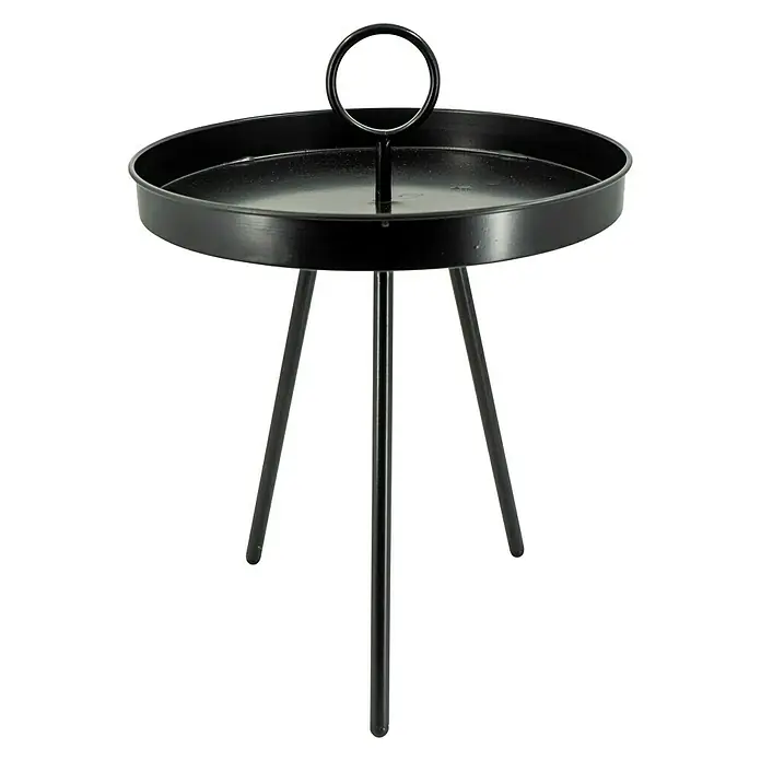 Beistelltisch mit Griff - Ø x H: 50 x 70 cm, Schwarz, Metall - Schwarzer Serviertisch aus Metall mit rundem Griff und drei Beinen.
