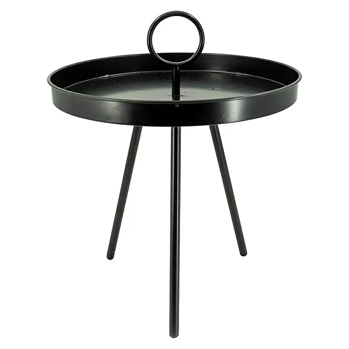 Beistelltisch mit Griff - Ø x H: 40 x 60 cm, Schwarz, Metall - Ein eleganter, schwarzer Beistelltisch mit rundem Tablett und einem praktischen Griff, ideal für stilvolle Dekorationen.