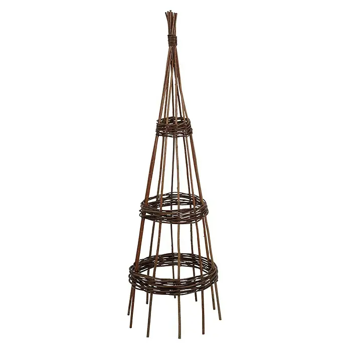 Rankhilfe - Höhe: 130 cm, Weide, Naturbraun - Dekorativer Pflanzenstützturm aus Weide. Ideal für Kletterpflanzen im Garten oder auf dem Balkon, bietet Halt und Struktur durch natürliches Design.