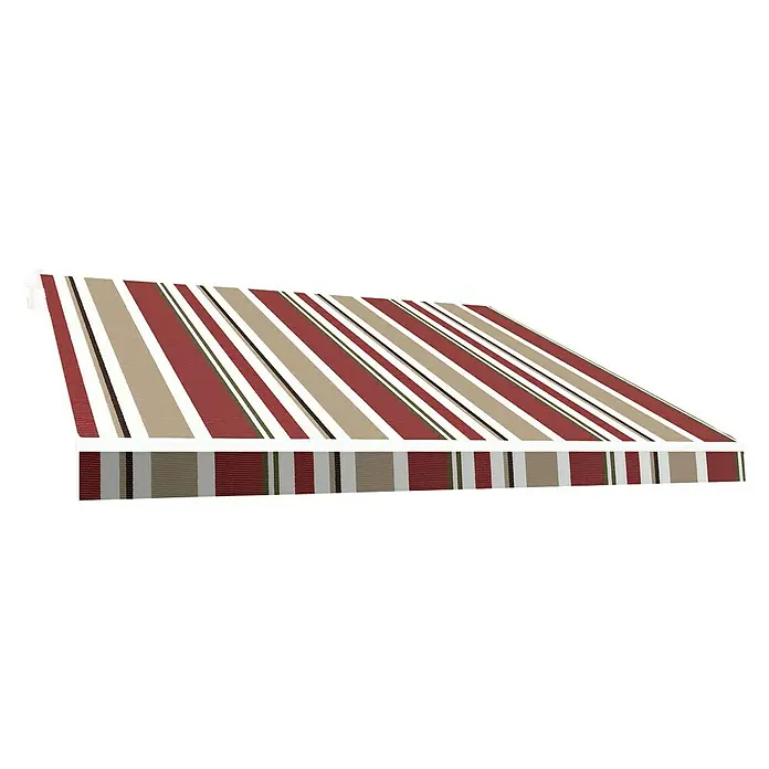 SmartSun Lona para toldo Poliéster - Beige/Burdeos, Ancho: 4 m, Caída: 2,5 m - Toldo con rayas rojas, beige, blancas y verde oscuro, que proporciona sombra y protección solar. Ideal para patios o balcones.