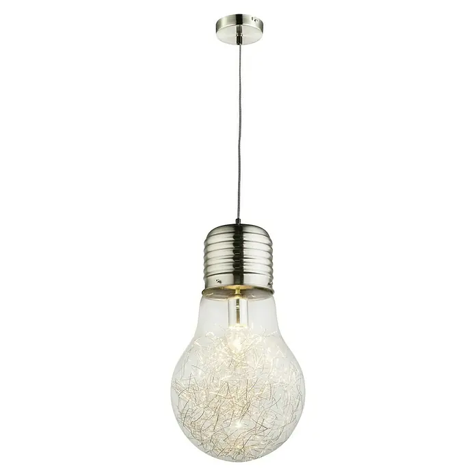 Globo Lámpara colgante Níquel - 60 W, Níquel mate, E27 - Elegante lámpara colgante de bombilla con detalles de filigrana. La lámpara proporciona una iluminación ambiental y es un punto decorativo.