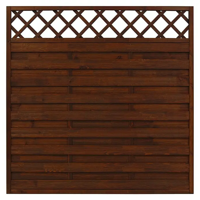 Andrewex Sichtschutzelement Hamburg - 180 x 180 cm, Braun - Brauner Holzzaun mit Lattenmuster im oberen Bereich, ideal für Privatsphäre und Gartengestaltung. Robust und stilvoll.