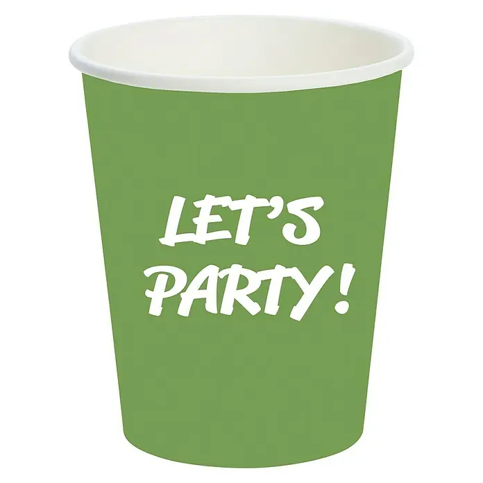 Duni Pappbecher Schnapsglas - 20 Stk., Fassungsvermögen: 6 cl, Green - Grüner Partybecher mit der Aufschrift "Let's Party!", ideal für jede Feier und perfekt für Getränke aller Art.