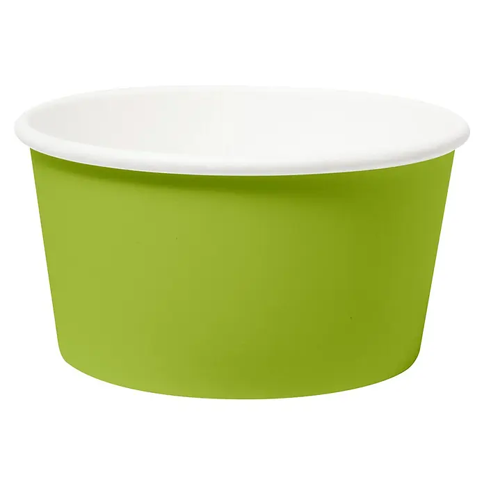 Duni Pappschüssel - 10 Stk., Fassungsvermögen: 42 cl - Grüner Pappbecher für Eis oder Joghurt mit weißem Rand. Ideal für Desserts und kleine Portionen.