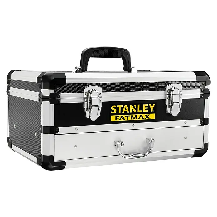 Stanley Fatmax V20 Taladro atornillador percutor de batería SFMCD711D2F-QW -  - Caja de herramientas de aluminio Stanley Fatmax con un diseño robusto y un práctico cajón para un almacenamiento organizado de herramientas.