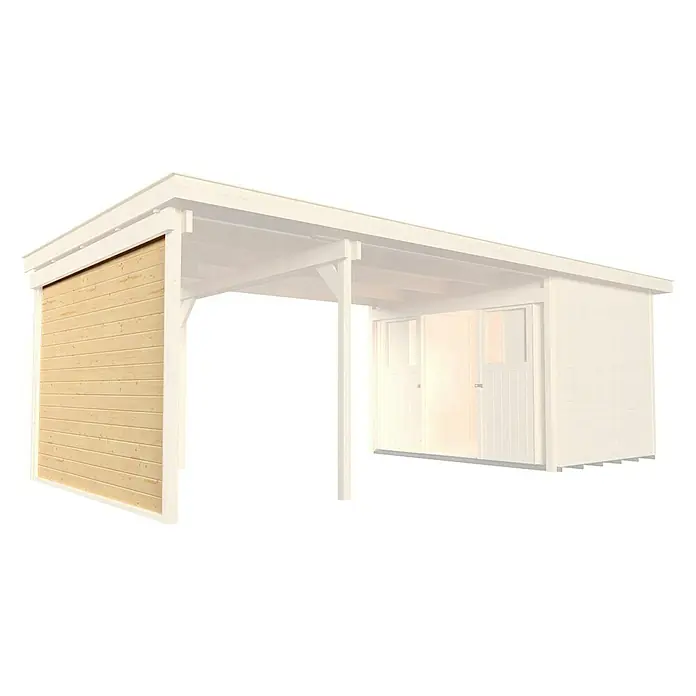 Weka Seitenwand - Natur, Breite: 235 cm, Passend für: Weka Gartenhäuser Designhaus 126 & 172 mit Anbautiefe 235 cm - Abbildung eines Carports mit Abstellraum, ideal für den Schutz Ihres Fahrzeugs und zur Aufbewahrung von Gartengeräten.