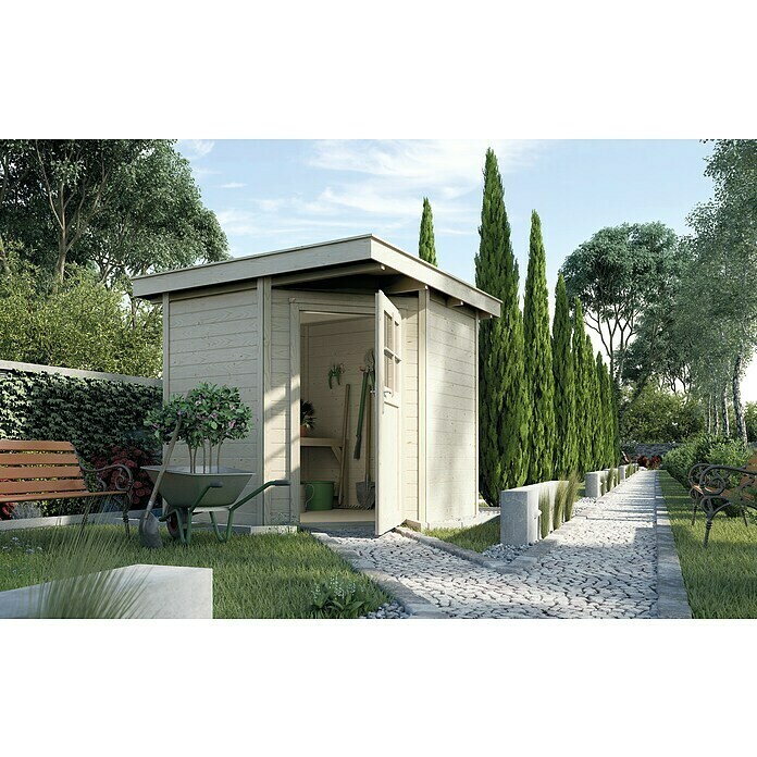 Weka Gartenhaus 229 (Außenmaß inkl. (B T): 270 x Natur) cm, BAUHAUS x Holz, 270 | Dachüberstand