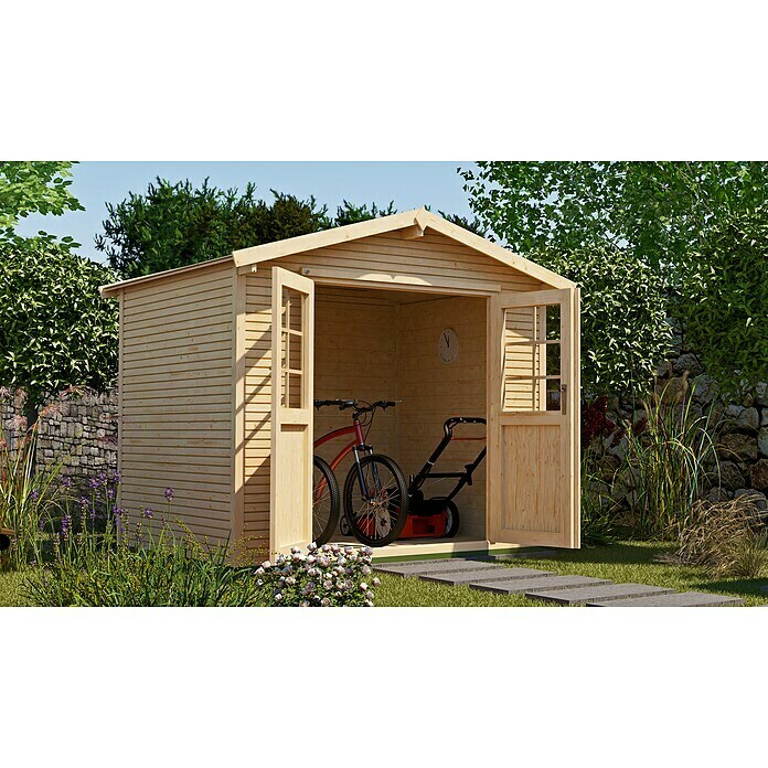 Weka Gartenhaus 218 (Außenmaß inkl. Dachüberstand (B x T): 320 x 239 cm, Holz, Natur, 6,17 m²) | BAUHAUS