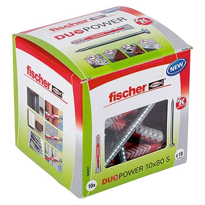 Fischer Duopower Dübel- & Schraubenbox 10x80 SDurchmesser Dübel: 10 mm, Länge Dübel: 80 mm, Inhalt: 10 Stk., Sechskantschraube Diagonal View