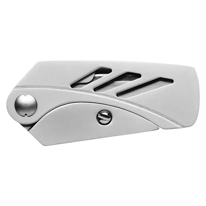 Gerber Cuttermesser E.A.B. Lite - Einhandbedienung - Das Bild zeigt ein detailreiches Foto eines modernen Taschenmessers aus Metall, das durch sein schlankes Design und seine präzise Verarbeitung besticht.