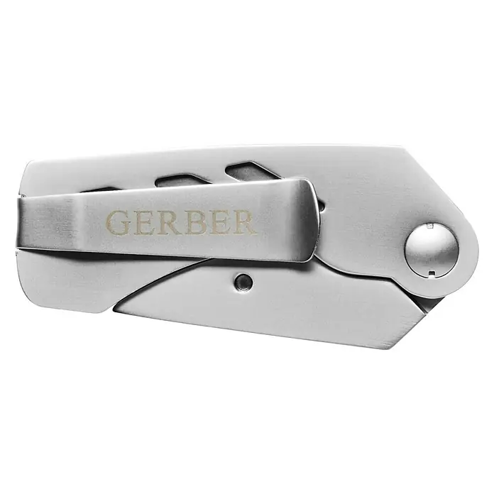 Gerber Cuttermesser E.A.B. Lite - Einhandbedienung - Silbernes Gerber Klappmesser in geschlossenem Zustand mit Clip. Kompaktes Design für den täglichen Gebrauch.