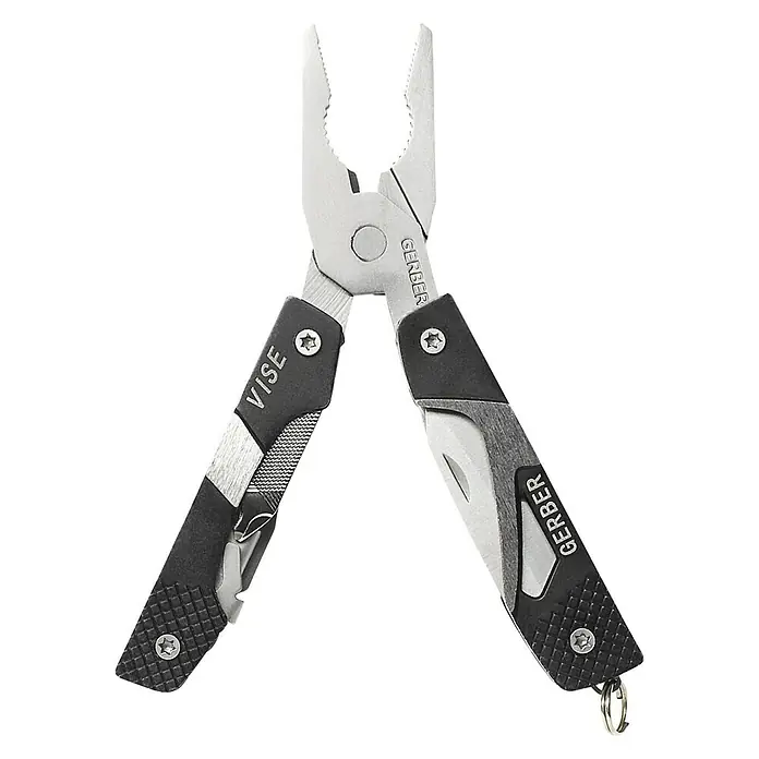 Gerber Faltwerkzeug - Länge: 10,1 cm, Edelstahl - Abgebildert ist eine vielseitige Gerber Vise Multi-Zange mit diversen Werkzeugen, ideal für unterwegs und den täglichen Gebrauch.