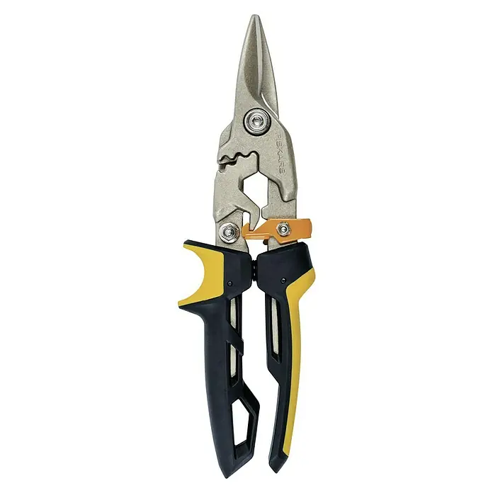 Fiskars PowerGear Tijeras para chapa - Largo: 29,5 cm, Longitud de corte: 38,1 mm, Acero inoxidable, Negro/Amarillo - Las tijeras multiusos Fiskars, con su versátil funcionalidad, son ideales para diversos trabajos de corte y reparación.