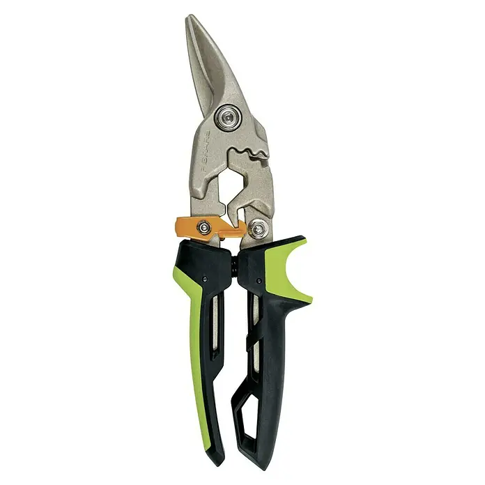 Fiskars PowerGear Tijeras para chapa - Largo: 29 cm, Longitud de corte: 38,1 mm, Acero inoxidable, Negro/Verde - Las tijeras de corte de metal Fiskars PowerCut ofrecen un corte sin esfuerzo con una transferencia de potencia optimizada y un diseño robusto y ergonómico.