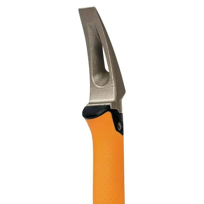 Fiskars Abbruchwerkzeug - 46,2 cm, Stahl gehärtet - Nahaufnahme eines Eisgeräts mit orangefarbenem Griff und metallischer Spitze, ideal für Bergsteiger und Outdoor-Enthusiasten.