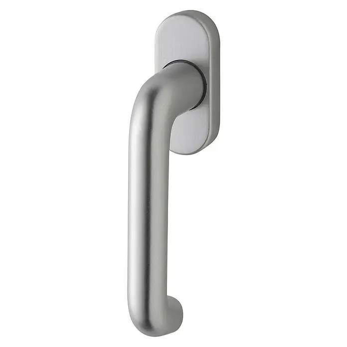 Portaferm Fenstergriff - Silber, Form Drücker: U-Form, Edelstahl - Nahaufnahme eines Fenstergriffs aus gebürstetem Metall mit elegantem Design.
