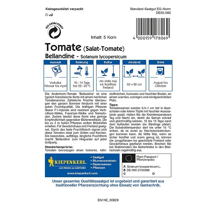 Kiepenkerl Profi-Line Gemüsesamen Tomate (Bellandine, Solanum lycopersicum, Erntezeit: August) | BAUHAUS