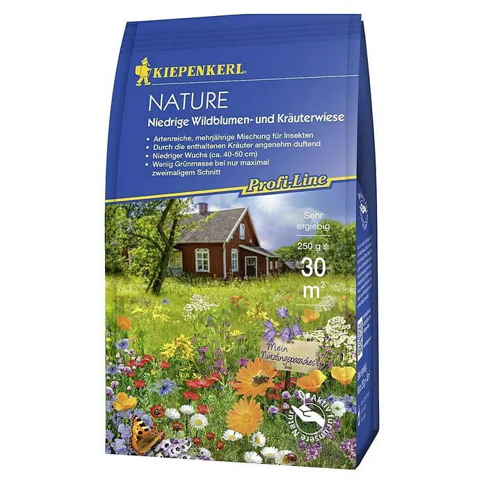 Kiepenkerl Profi-Line Blumensamen Kräuterrasen - Verschiedene Sorten, 30 m² - Samenpackung Kiepenkerl Nature für eine niedrige Wildblumen- und Kräuterwiese, insektenfreundlich und angenehm duftend, für bis zu 30 m².