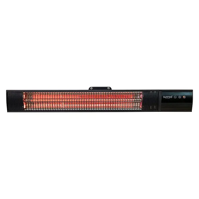 Sunred Royal Diamond Wandheizstrahler Dark - 2.500 W, 81,7 x 10 x 14,1 cm - Eine Infrarotheizung von Sunred, ideal für den Außenbereich. Das Gerät ist schwarz und hat ein rotes Heizelement.