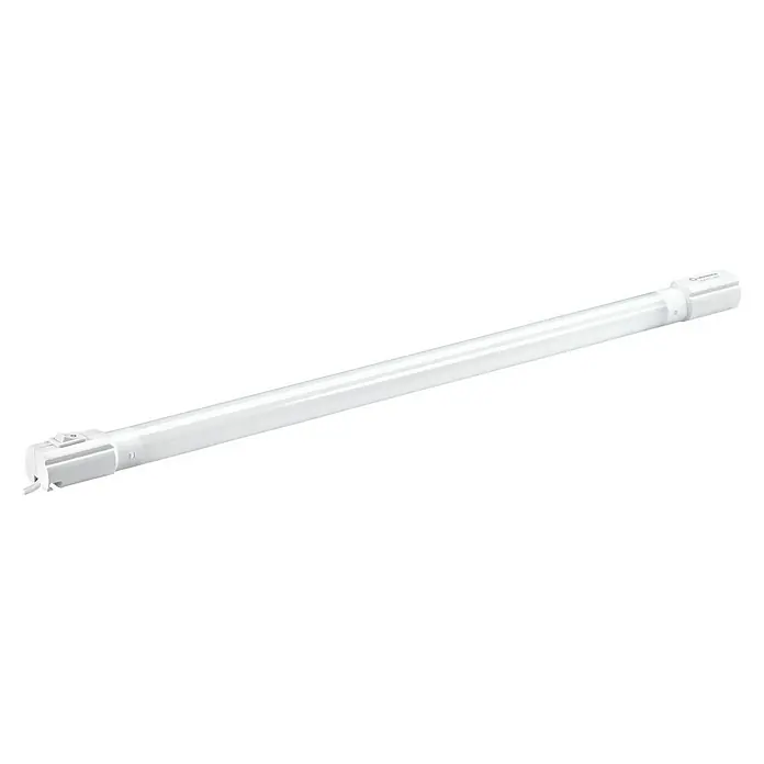 Osram LED-Unterbauleuchte TubeKIT - 21,5 W, Länge: 1.500 mm, Warmweiß - Ein weißes LED-Röhrenlicht auf schwarzem Hintergrund. Ideal für energieeffiziente Beleuchtung mit langer Lebensdauer.