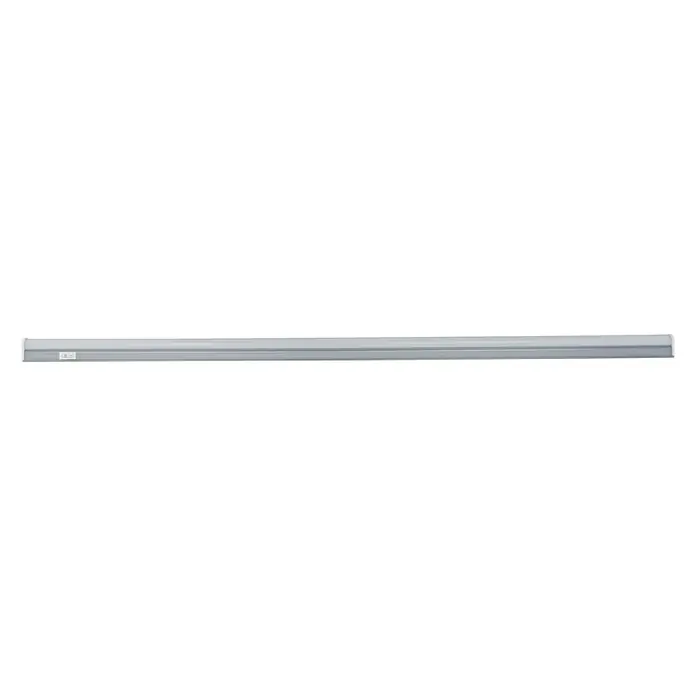 Ritter Leuchten LED-Unterbauleuchte Alpha - 10 W, Länge: 88,5 cm, Neutralweiß - Eine silberne LED-Leuchtstoffröhre vor einem schwarzen Hintergrund. Ideal für Werkstatt, Küche oder Büro.