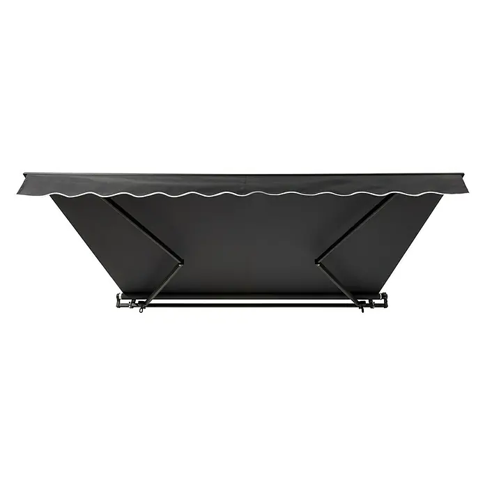 Sunfun Gelenkarmmarkise - Anthrazit, Breite: 2 m, Ausfall: 1,5 m - Eine schwarze Markise mit weißen Akzenten, die sich elegant ausfährt und Schatten spendet. Ideal für Terrasse oder Balkon.