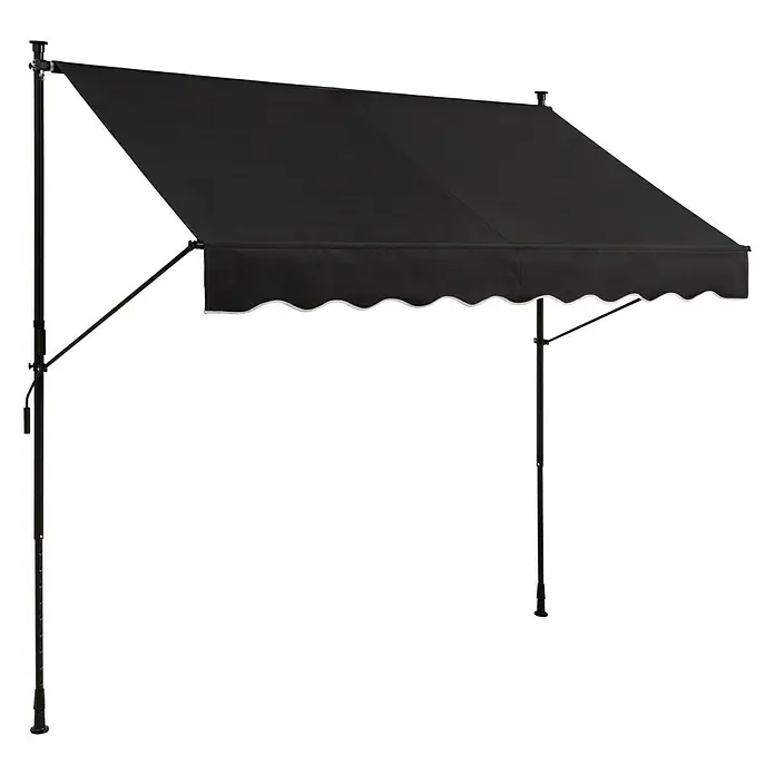 Sunfun Klemmmarkise - Anthrazit, Breite: 2,5 m, Ausfall: 1,3 m - Schwarze Markise mit weißem Volant und dunklem Gestell für den Außenbereich. Ideal als Sonnen- und Wetterschutz.