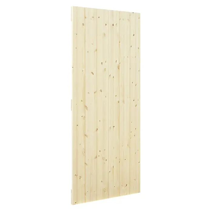 Radex Holzschiebetür Barn Door Loft Rustic - 95 x 210 cm, Kiefer, Natur, Motiv: E - Holzpaneel aus hellem, unbehandeltem Kiefernholz. Das Holzpaneel hat eine natürliche Maserung und ist ideal für den Innenausbau geeignet.