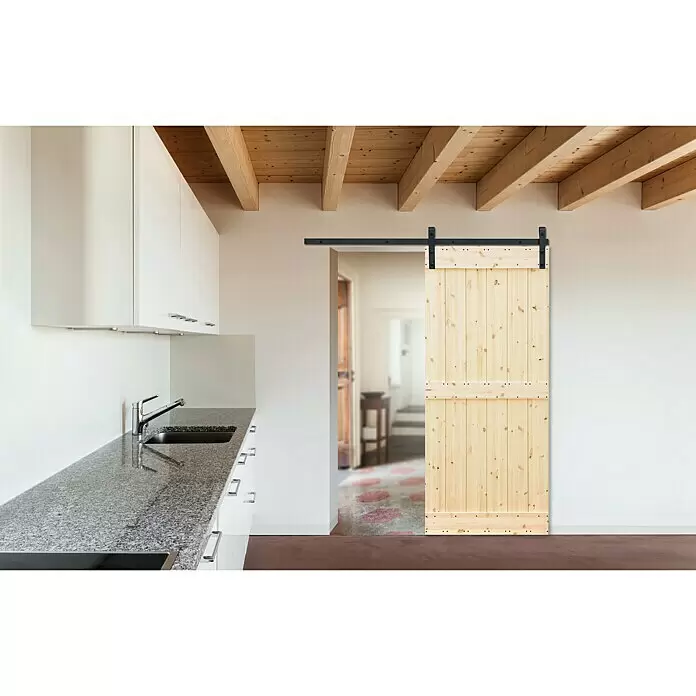 Radex Holzschiebetür Barn Door Loft Rustic - 95 x 210 cm, Kiefer, Natur, Motiv: E - Stimmungsaufnahme