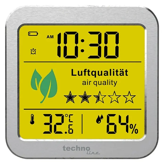 Technoline Luftqualitätsmonitor WL1020 - Digitales Display, 82 x 25 x 82 mm - Intelligenter Luftqualitätsmonitor mit digitaler Anzeige von Temperatur, Luftfeuchtigkeit und Luftgüte in einem eleganten Design.