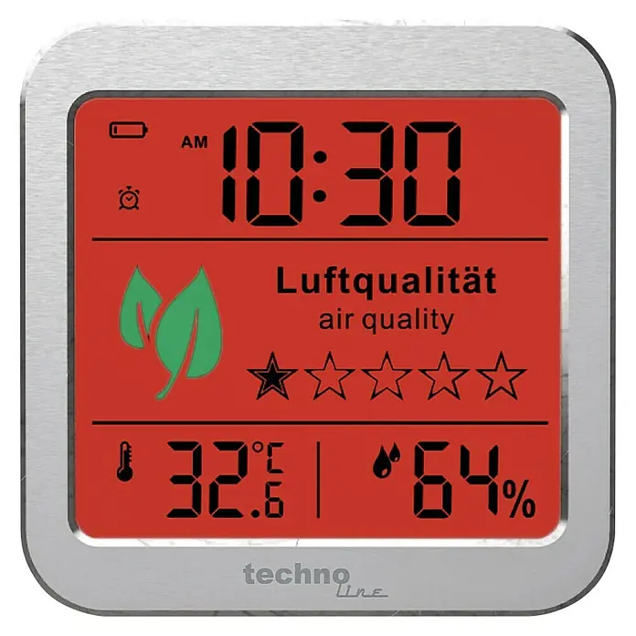 Technoline Luftqualitätsmonitor WL1020 - Digitales Display, 82 x 25 x 82 mm - Intelligente Wetterstation von Techno Line mit Anzeige von Luftqualität, Temperatur und Luftfeuchtigkeit.
