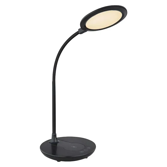 Globo LED-Tischleuchte Regina - 6 W, L x B x H: 33 x 17 x 54 cm, Schwarz, Warmweiß - Schwarze LED-Tischleuchte mit flexiblem Hals und rundem Lampenkopf für Schreibtisch oder Nachttisch.