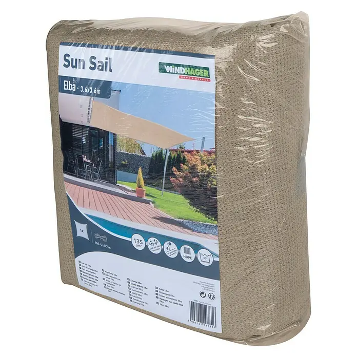 Windhager Sonnensegel Elba - L x B: 3,6 x 3,6 m, Grau - Verpacktes Sonnensegel Elba 3,6x3,6m von Windhager. Das ideale Zubehör für den Garten, um Schatten zu spenden und vor Sonne zu schützen.