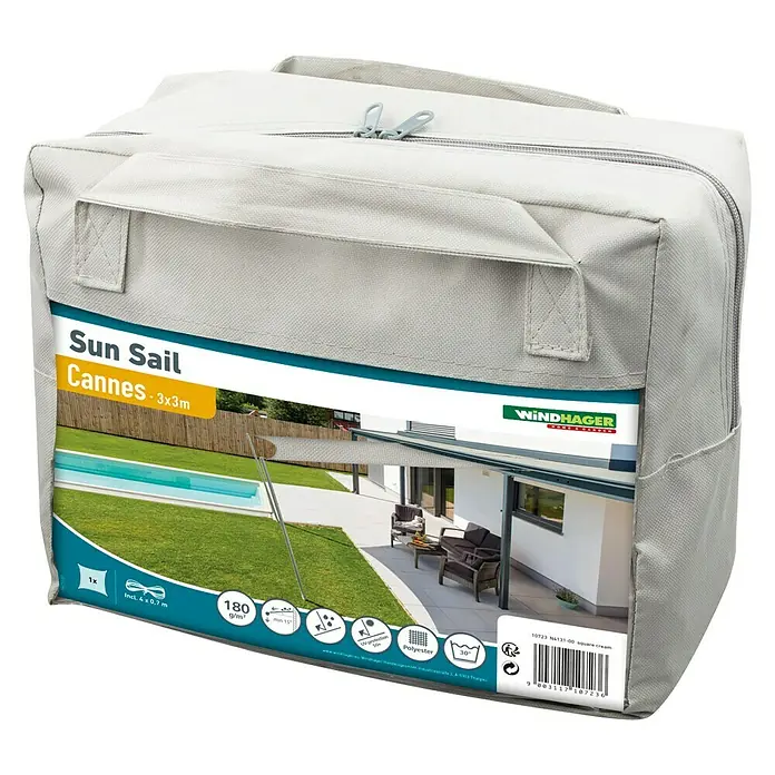 Windhager Sonnensegel - Grau, B x L: 3 x 3 m - Abdeckung für ein Windhager Sonnensegel "Cannes" 3x3m mit Reißverschluss und Tragegriffen. Das Produkt ist ideal für den Sonnenschutz im Garten.