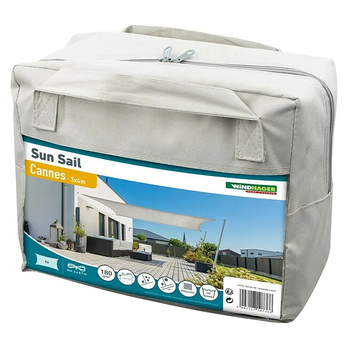 Windhager Sonnensegel - Grau, B x L: 4 x 3 m - Abdeckung für ein Windhager Sonnensegel "Cannes" in der Größe 3x4m, verpackt in einer grauen Tragetasche mit Reißverschluss und Tragegriffen.