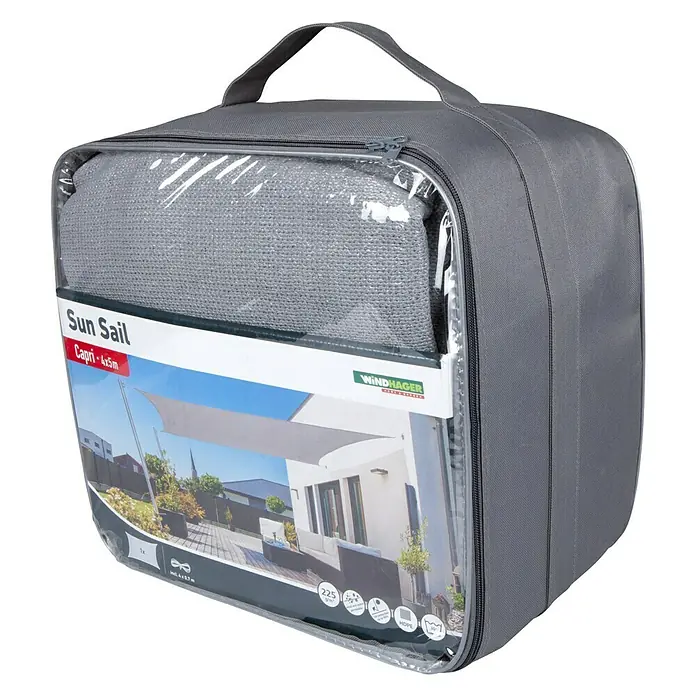 Windhager Sonnensegel Capri - L x B: 4 x 5 m, Grau, Rechteckig - Verpackte Windhager Sun Sail Capri 4x5m, ein hochwertiges Sonnensegel für den Garten. Ideal für Schatten und UV-Schutz im Außenbereich.