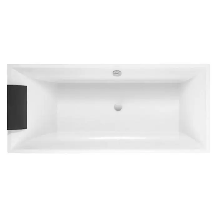 Villeroy & Boch Badewanne Squaro - 170 x 75 cm, Quaryl, Weiß - Draufsicht auf eine rechteckige Badewanne in Weiß mit integrierter Armatur, die ein modernes und minimalistisches Design zeigt.