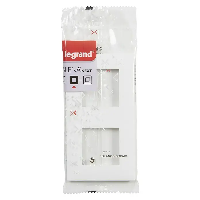 Legrand Valena Next Marco - Blanco/Cromado, Modelo de mecanismos: x 2, Plástico, Colocar - Embalaje de un marco doble Legrand Alena Next en cromo blanco. Ideal para instalar dos interruptores o enchufes uno al lado del otro.