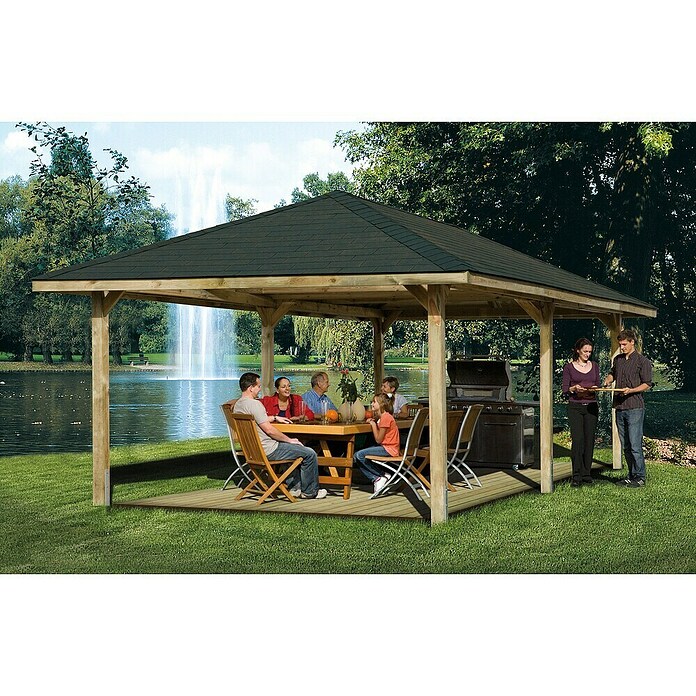Weka Pavillon Gartenoase 651 B (Fichtenholz, Hausaußenmaß inkl. Dachüberständen: 778 x 433 cm) | BAUHAUS