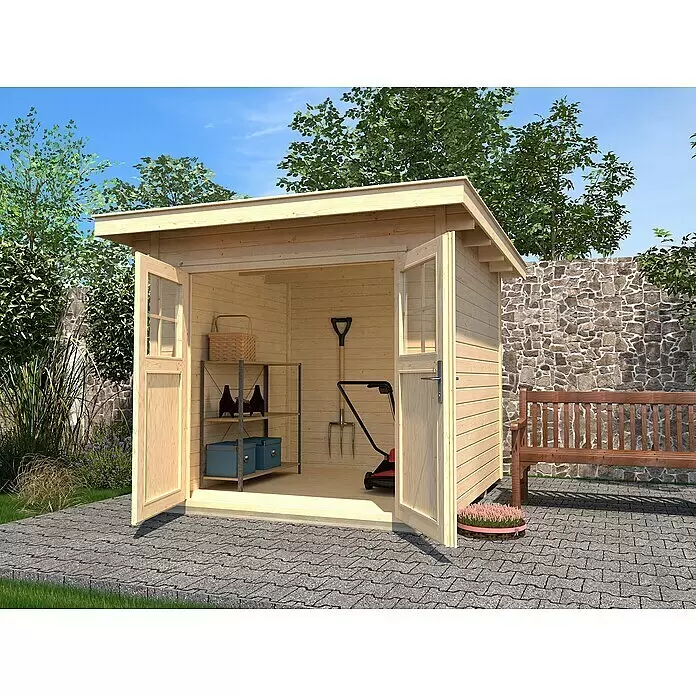 Weka Gerätehaus 179 - Holz, 4,958 m², Wandstärke: 28 mm, Natur - Stimmungsaufnahme
