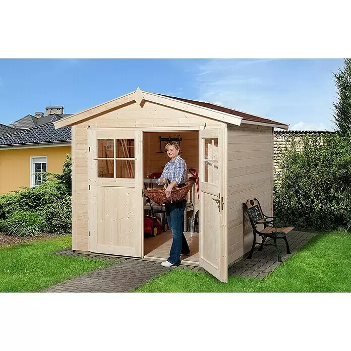Weka Gartenhaus 224 - Außenmaß inkl. Dachüberstand (B x T): 280 x 253 cm, Holz, Natur - Stimmungsaufnahme