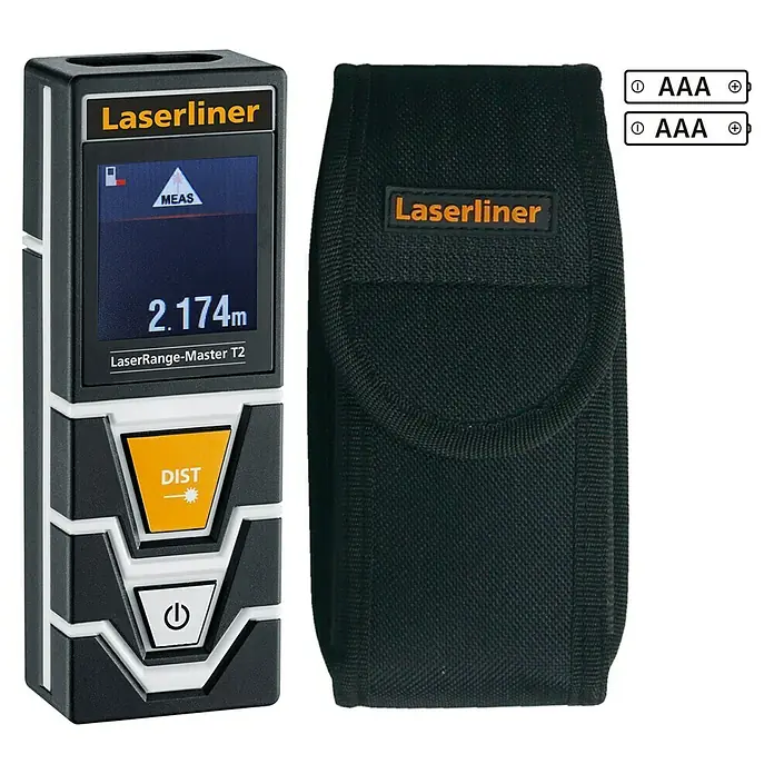 Laserliner Laserentfernungsmesser LaserRange Master T2 - Messbereich: 0,2 - 20 m - Laserliner LaserRange-Master T2 Distanzmessgerät mit Tasche und Batterien, ideal für präzise Messungen.