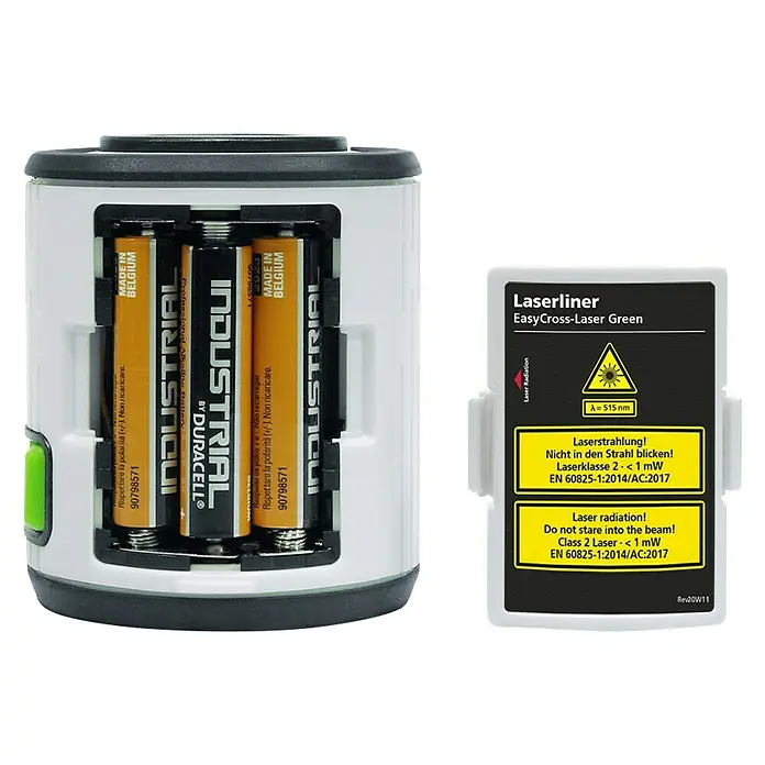 Laserliner Kreuzlinienlaser EasyCross Green - Max. Arbeitsbereich: 10 m - Laserliner EasyCross-Laser Green mit Duracell Industrial Batterien, ideal für präzise Nivellierarbeiten und gut sichtbare Laserlinien.