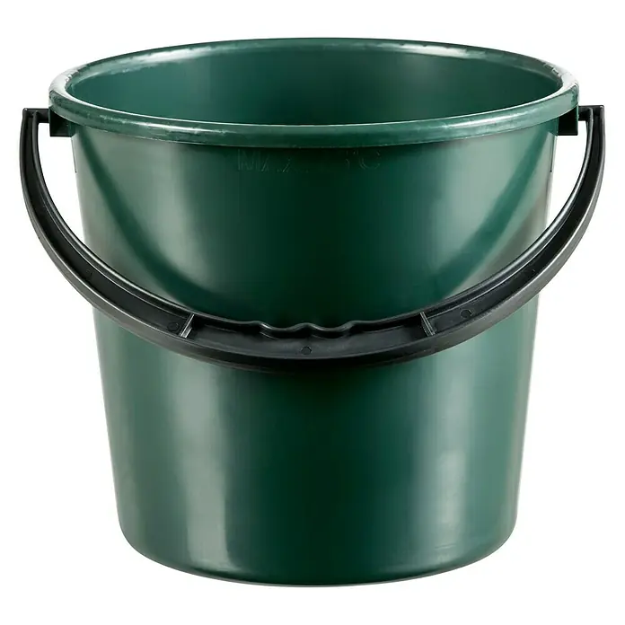 Eimer aus recycelten Fischernetzen - Kunststoff, Fassungsvermögen: 10 l - Grüner Eimer mit schwarzem Griff, ideal für Haus und Garten. Der robuste Kunststoffeimer ist vielseitig einsetzbar und leicht zu reinigen.