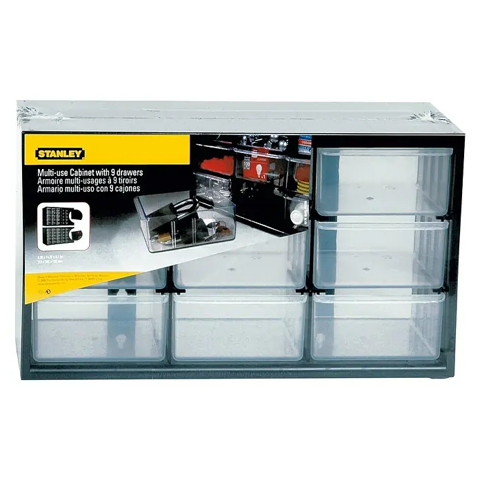 Stanley Organizador de piezas pequeñas - Número de compartimentos: 9 ud., Sin contenido - Armario multiuso Stanley con 9 cajones para guardar piezas pequeñas en taller, garaje u oficina.