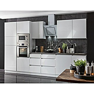Respekta Premium Küchenzeile GLRP345HWWGKE (Breite: 345 cm, Weiß, Hochglänzend, Dekor Arbeitsplatte: Steinoptik, Mit Elektrogeräten)