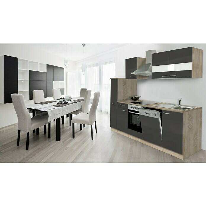 Respekta Composición de cocina (Ancho: 250 cm, Con dispositivos eléctricos, Gris)